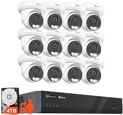 Anpviz Sistema de cámara de seguridad PoE de 12 MP y 16 canales, 12 cámaras IP PoE 4K 8MP para exteriores con detección de vehículos humanos, visión