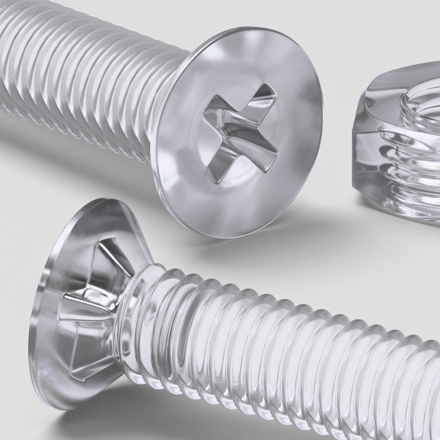 50x Clear Acrylic/PC Cross Countersunk Screws, Nuts, Bolts & Washers, M3 x 16 mm