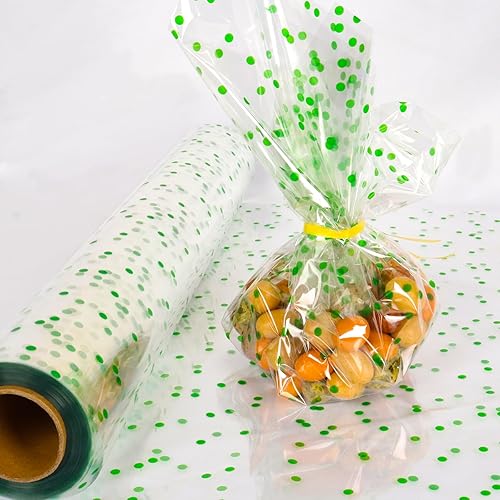 Miniatura 29 de CMFYHM Rollo de celofán transparente (34 pulgadas x 120 pies) de celofán de lunares dorados de 3 mil, rollo de papel de celofán para regalo, cestas