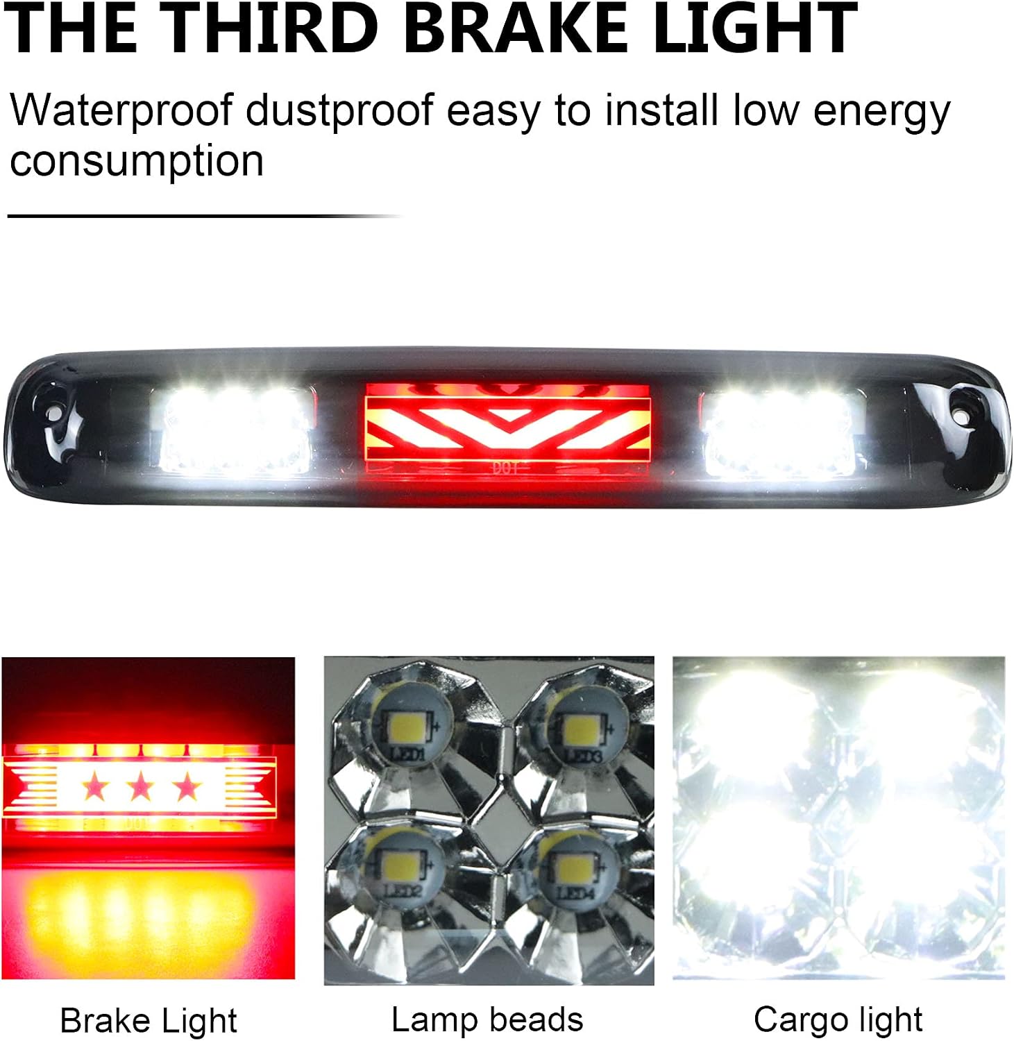 Tresound LED Third 3rd Brake Light for 1999-2007 Chevy Silverado GMC Sierra 1500 2500 3500 HD Classic, Rear Cargo Lamp High Mount Stop light