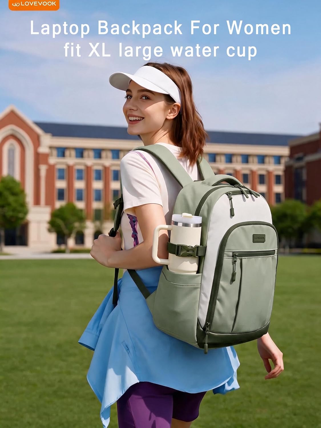  Laptop Backpack for Women with XL Cup Pocket, Work Travel College | Fits 15.6" Laptop, 40oz Cup Pocket, Water Resistant, Carry-On Backpack, Anti-Theft Pocket, Reflective Straps, 15 Pockets thumbnail