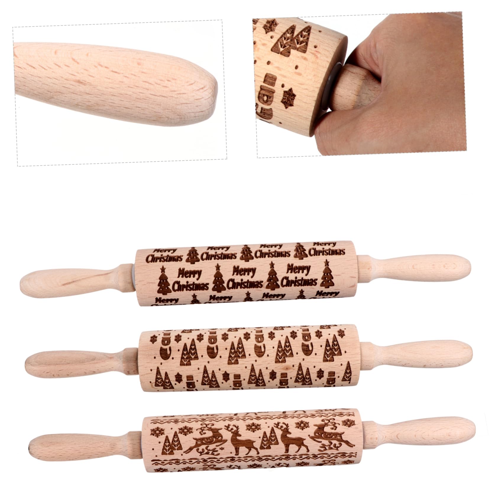 3piezas Rodillo De Cocina De Diseño Navideño Para Hornear Galletas y Pasteles Para