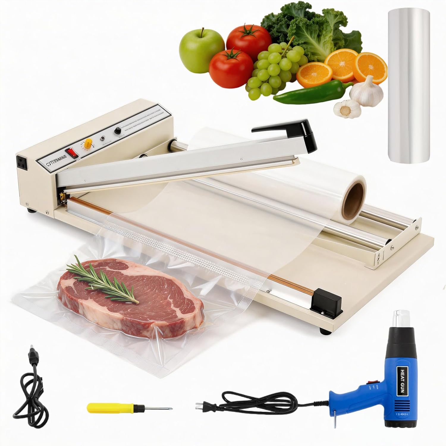 24" Shrink Wrap Machine with Heat Gun Sealer, 530W Shrink Wrap Sealer, Adjustable Shrink Film Shrink Wrap Sealer for PVC/POF/PP/PE Film