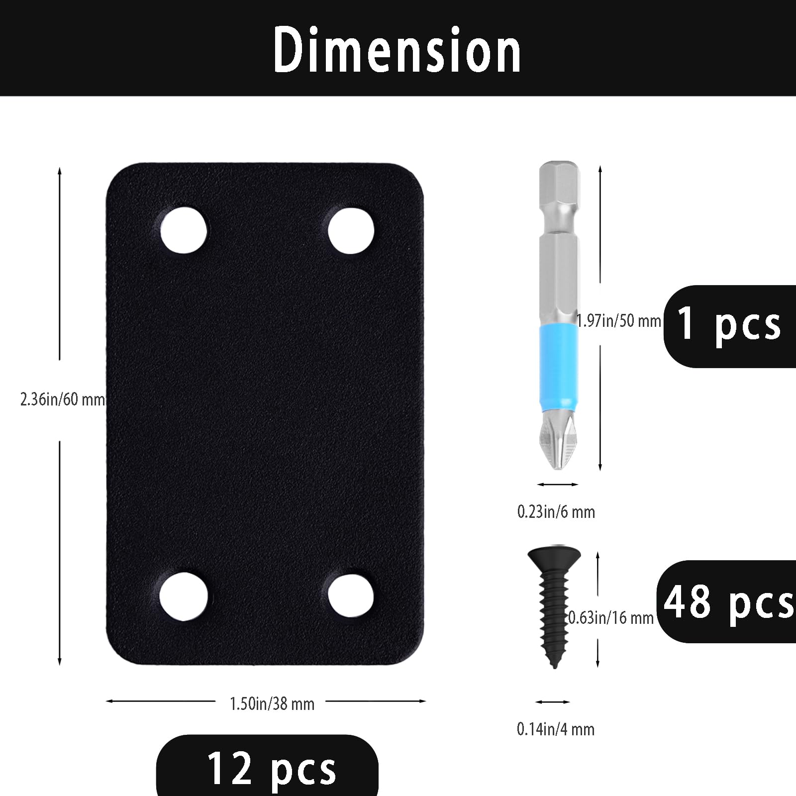 12 piastre di rammendo, 6 x 3,8 cm, piastre piatte in acciaio inox con fori, kit di staffe di montaggio dritte in metallo per mobili, connettori per giunti in legno e elementi di fissaggio