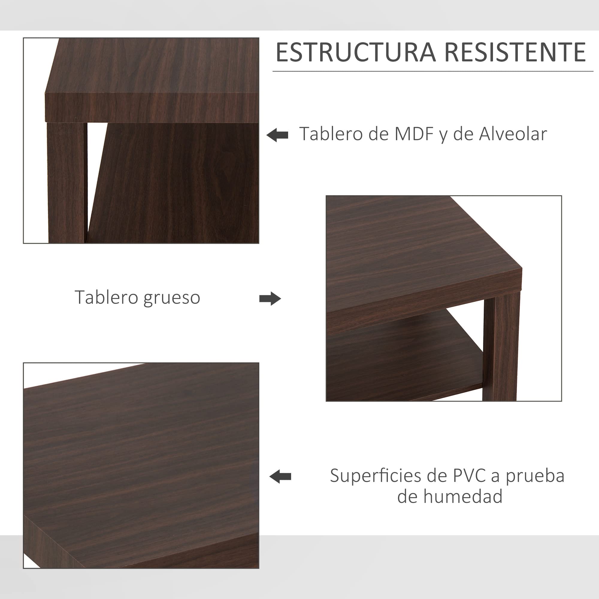 HOMCOM Mesa de Centro, Mesa de Café para Salón con Estante Abierto, Tablero Grueso, para Sala de Estar, Comedor, Oficina, 90x45x44,5 cm, Nogal