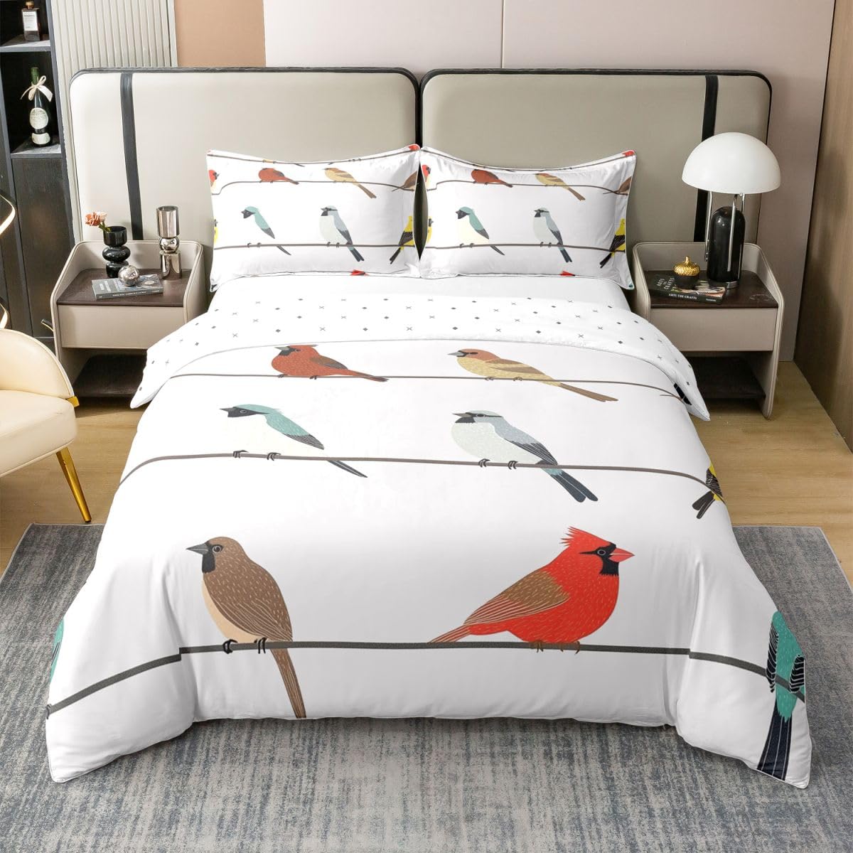 Housse de Couette 200x200 Enfant Coton Oiseau pour Chambre Douillette