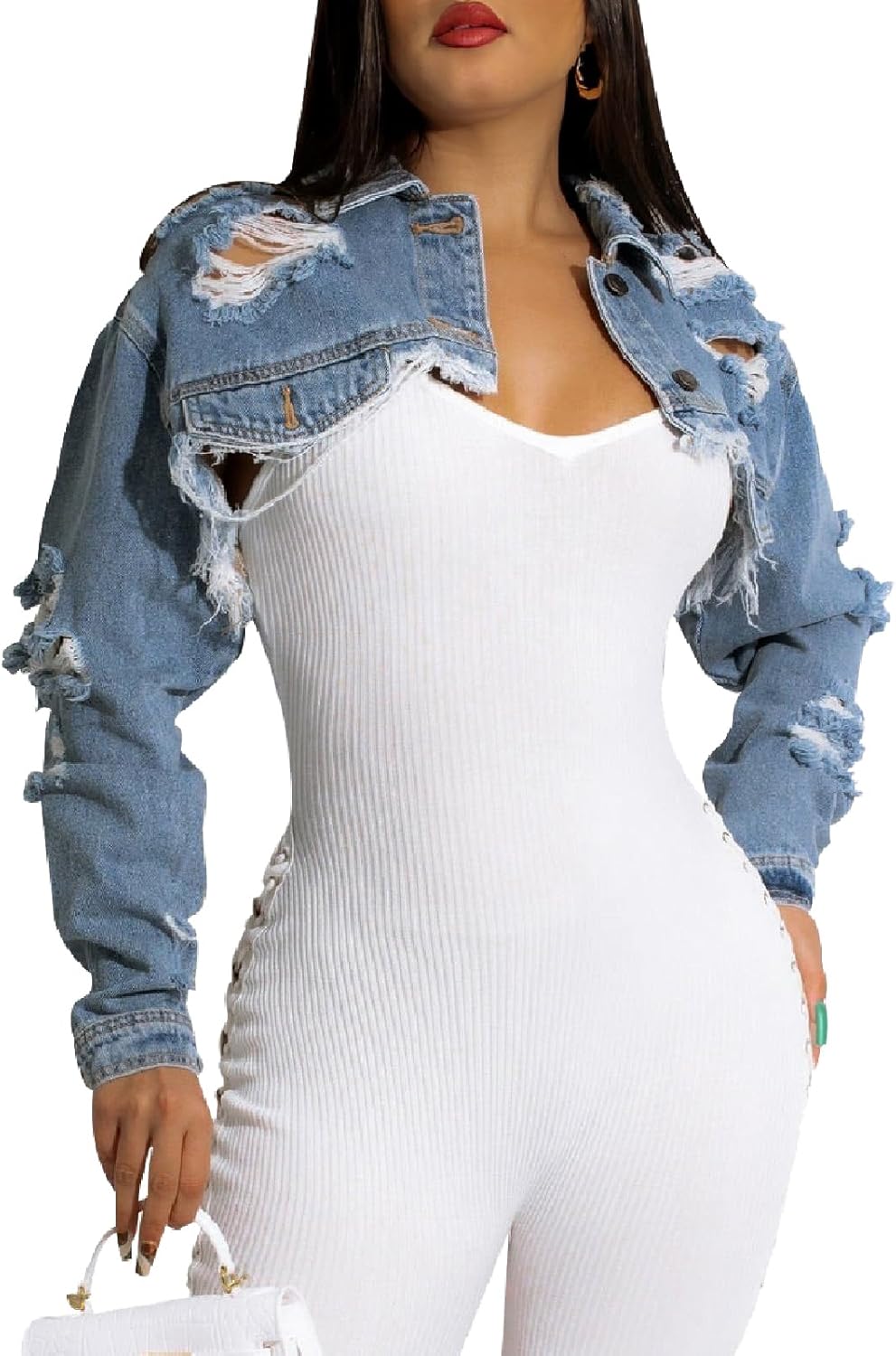 Cropped Denim Jackets for Women Long Sleeve Ripped Philippines Ubuy