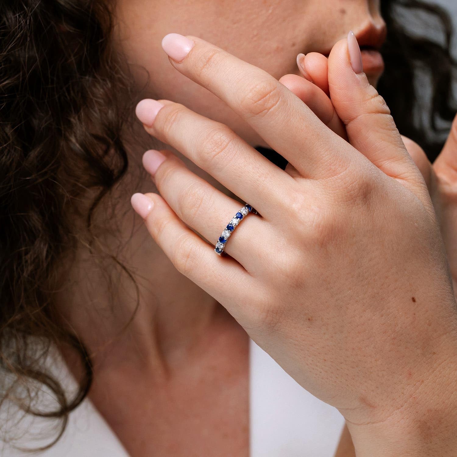 Angara Natural Blue Sapphire Ring for Women | Round Blue Sapphire Diamond Non Eternity Ring in 14K Solid Gold/Platinum | September Birthday, Anniversary Gemstone Jewellery Gift - Image 4