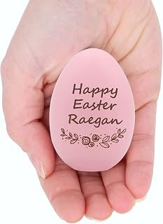 Palmetto Wood Shop Personalized Engraved Wooden Easter Egg, Baby Birth Announcement, Multiple Colors, Custom Easter Decoration (Pink, 2.5")