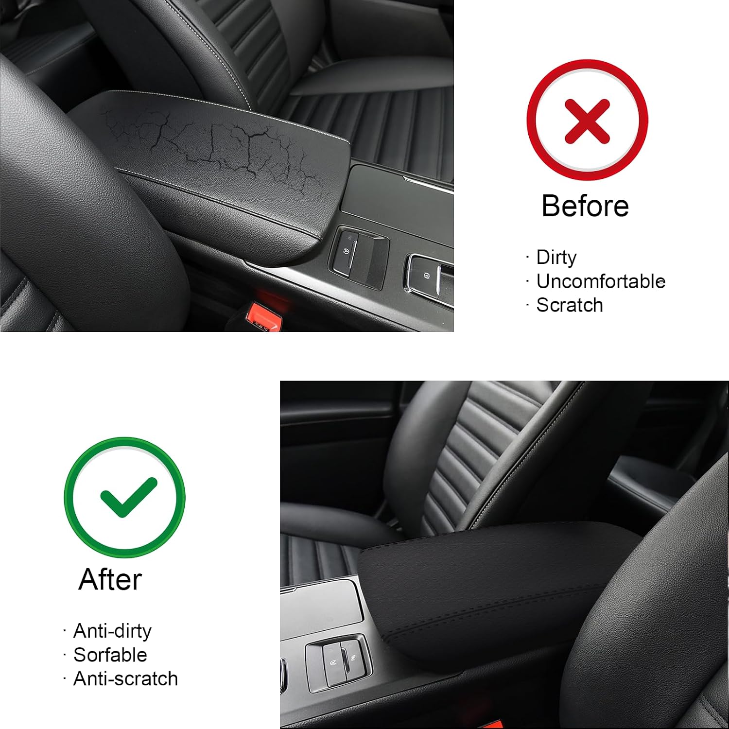 Premium Leather Center Console Armrest Cover for 2017-2020 Ford Fusion Accessories (Black) Non-Slip, Comfort Fit Console Protector Wear-Resistant .Easy to Install.
