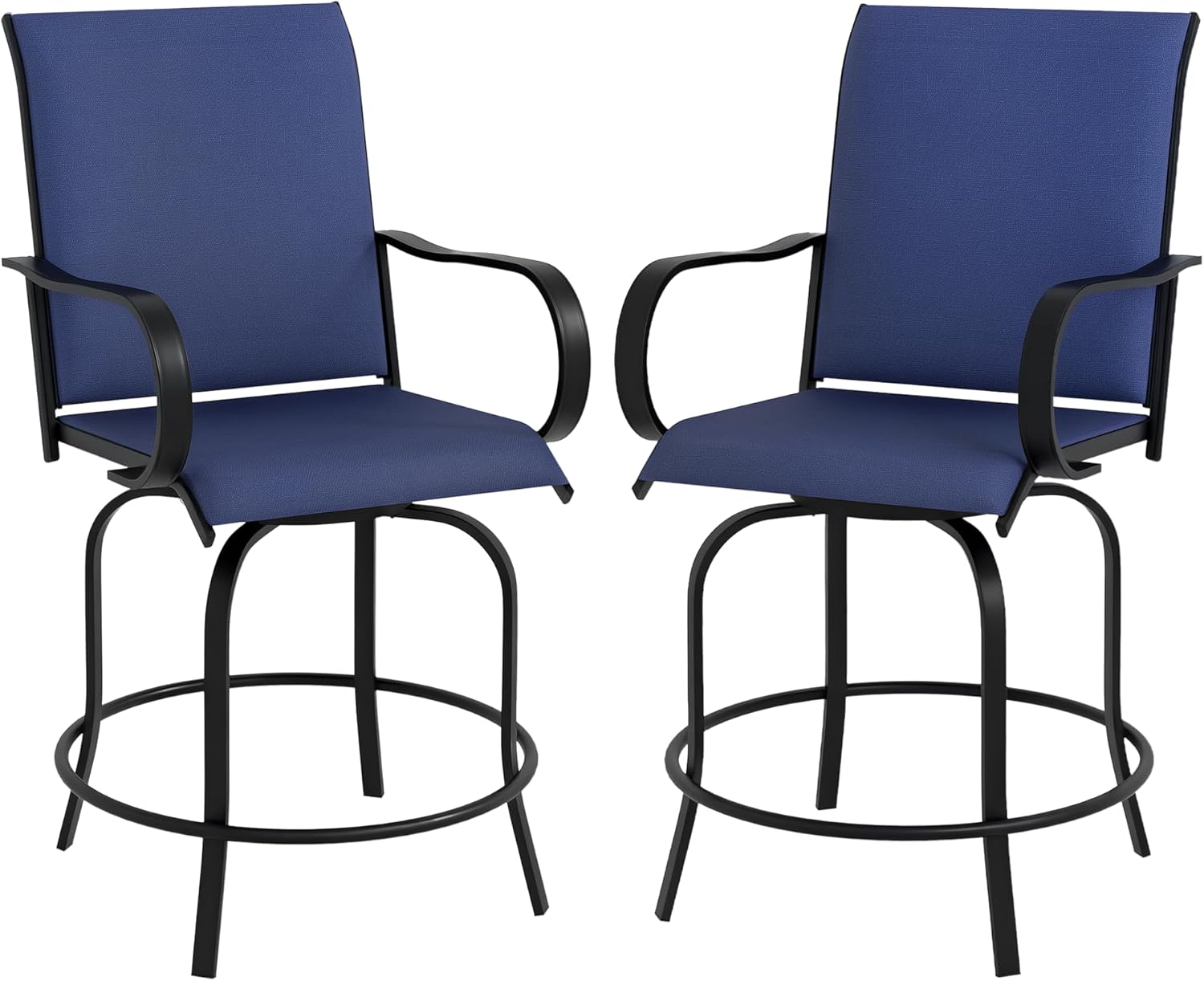 Outsunny Outdoor Bar Stools with Armrests, Set of 2 360° Swivel Bar Height Patio Chairs with High-Density Mesh Fabric, Steel Frame Dining Chairs for Balcony, Poolside, Backyard, Navy Blue