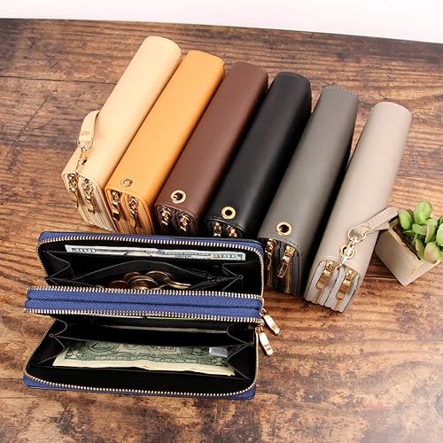 Vista 5 de MYS Collection Cartera clásica de cuero sintético con cremallera alrededor Bolso de mano con cremallera de cuero vegano con ranuras para tarjetas