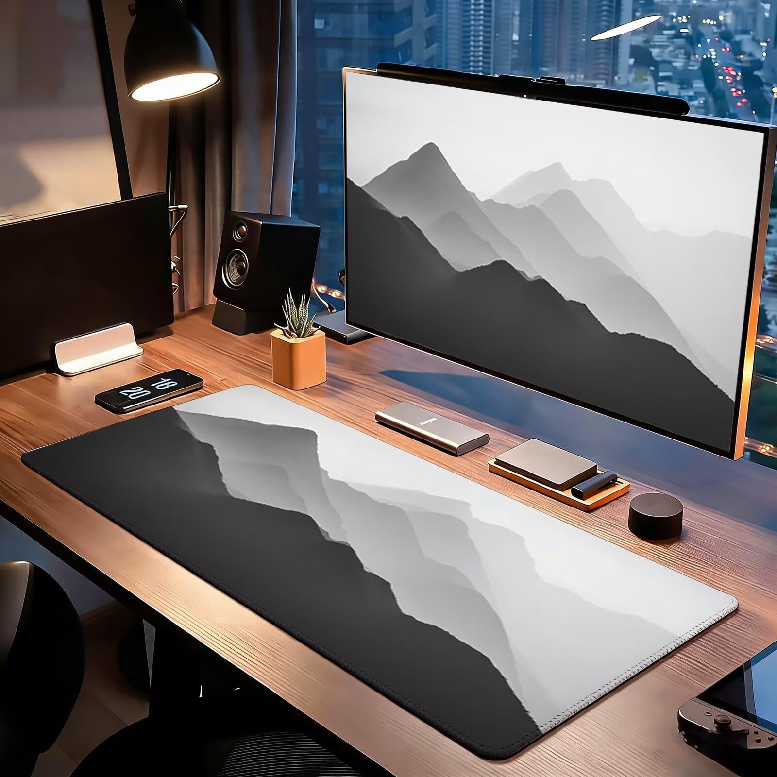 Tappetino Mouse Gaming, 1200x600mm Tappetino Mouse XXL bianco nero 0c0-258 | Mouse Pad Grande, Ottimizzato per i Sensori da Gioco, Migliora Precisione e Velocità, per Mac e PC, Paesaggio (2)