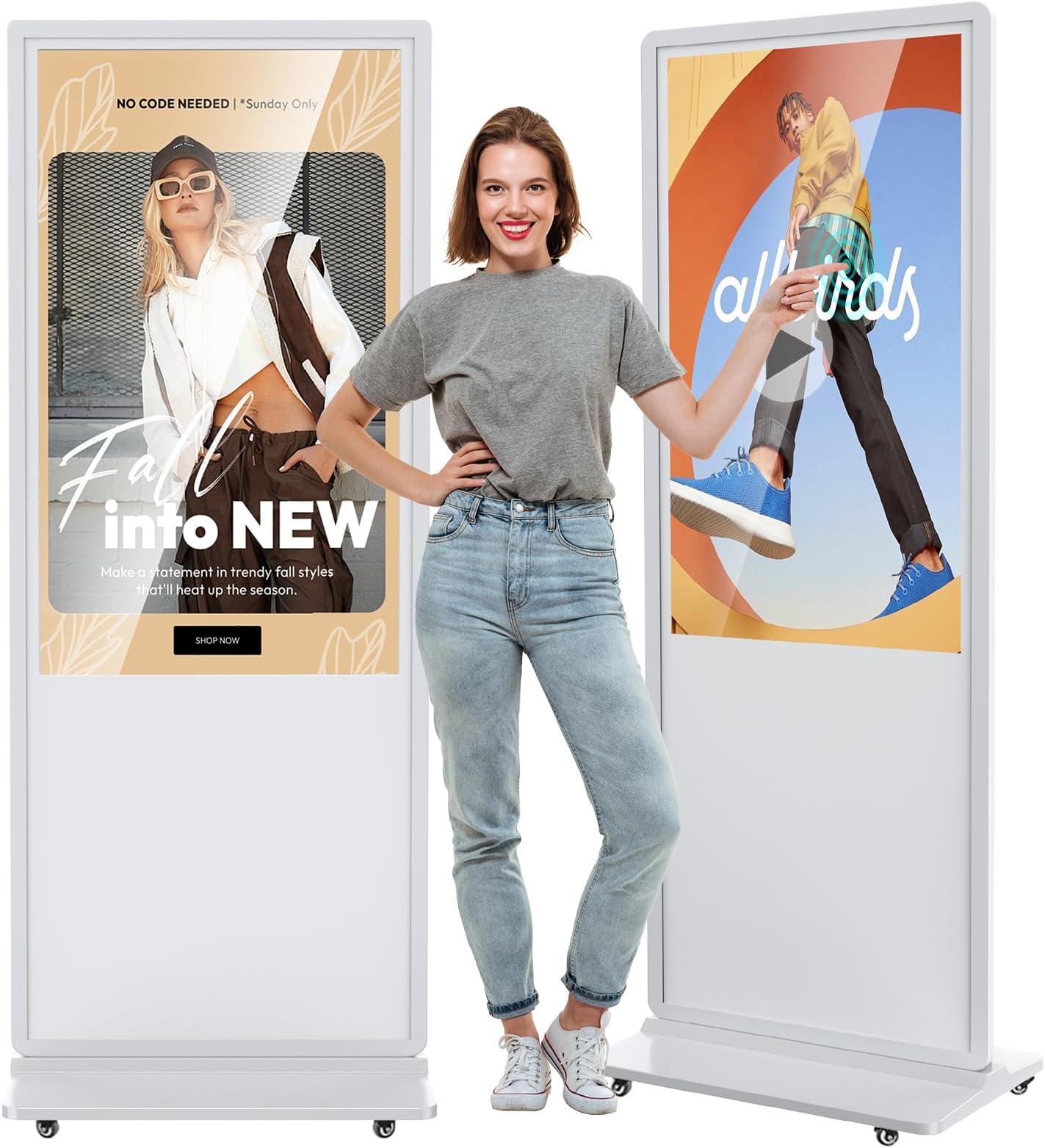 55 Inch 4K Digital Signage Display,Indoor Floor Standing TouchScreen Advertising Display Kiosk Android System,Commercial LCD Totem Support HDMI-in,Free Customization Stickers and CMS System(White)