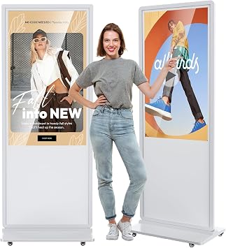 55 Inch 4K Touchscreen Digital Signage,Indoor Floor Standing Digital Kiosks & Interactive Displays,Commercial Advertising LCD Totem Android System Auto Media Player HDMI Input,Free Custom Logo,White
