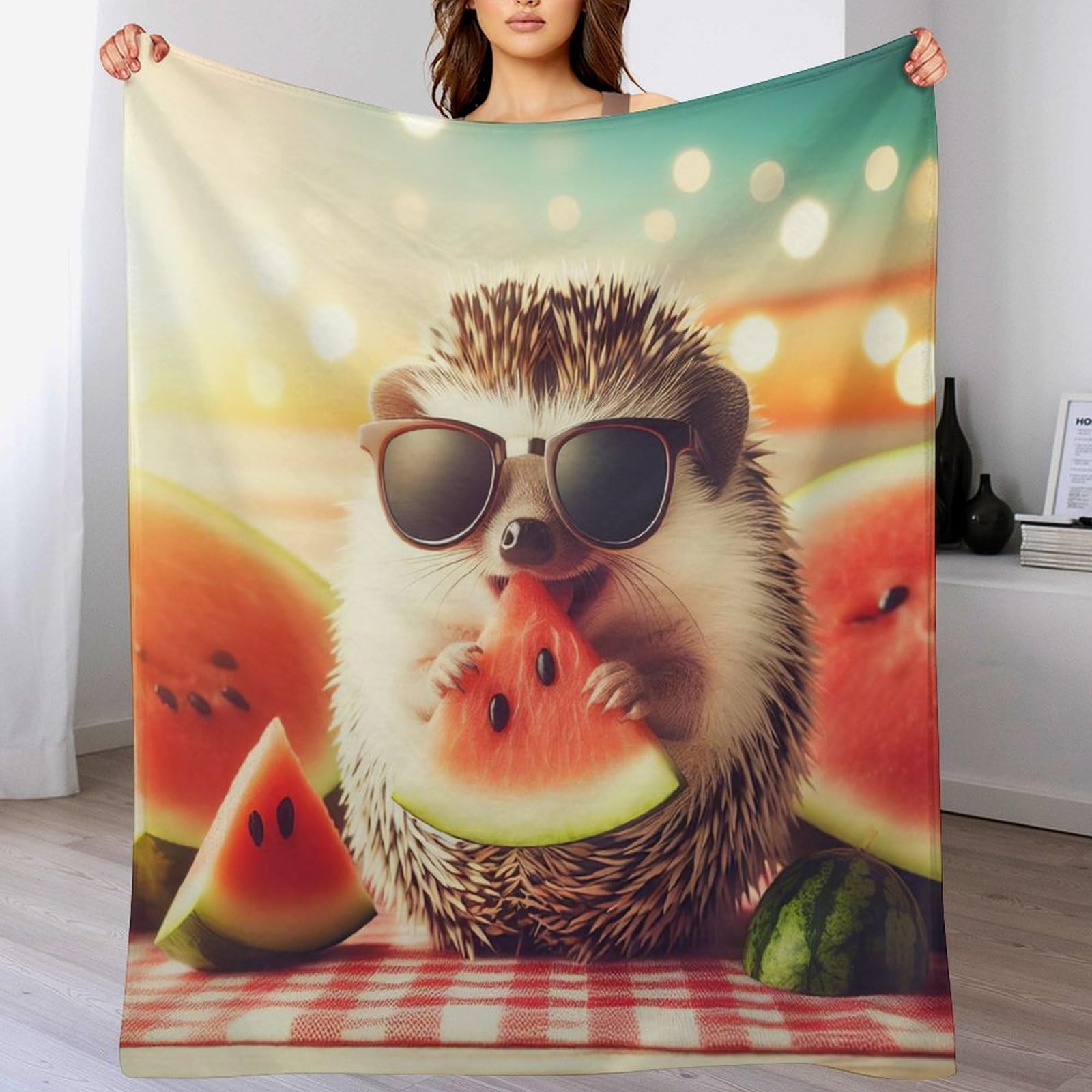 Couverture en flannel épaisse et douce : plaid lit chaud 180x200cm au motif hérisson