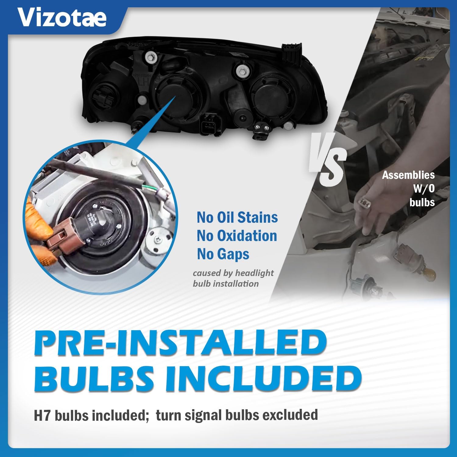 Headlights Assembly for 2004-2006 Hyundai Elantra Halogen Headlamp Replacement, High/Low Beam W/Bulbs, Driver&Passenger Side