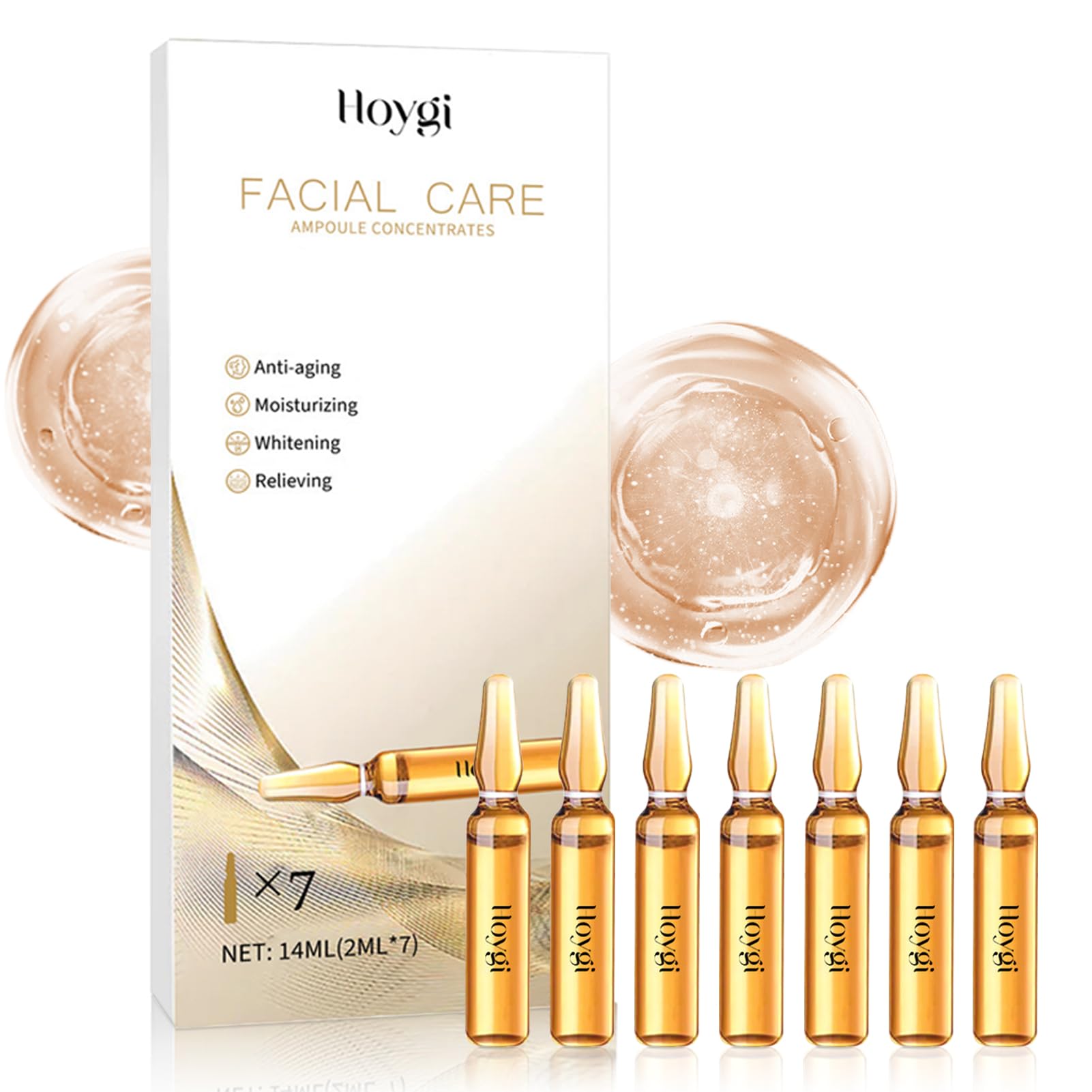 Fiale di Acido ialuronico 7x2ml, Fiale per la cura del viso, Fiale con effetto lifting immediato, con Centella e Niacinamide, Fiale di Idratante, cura del giorno per uomo e donna A-01