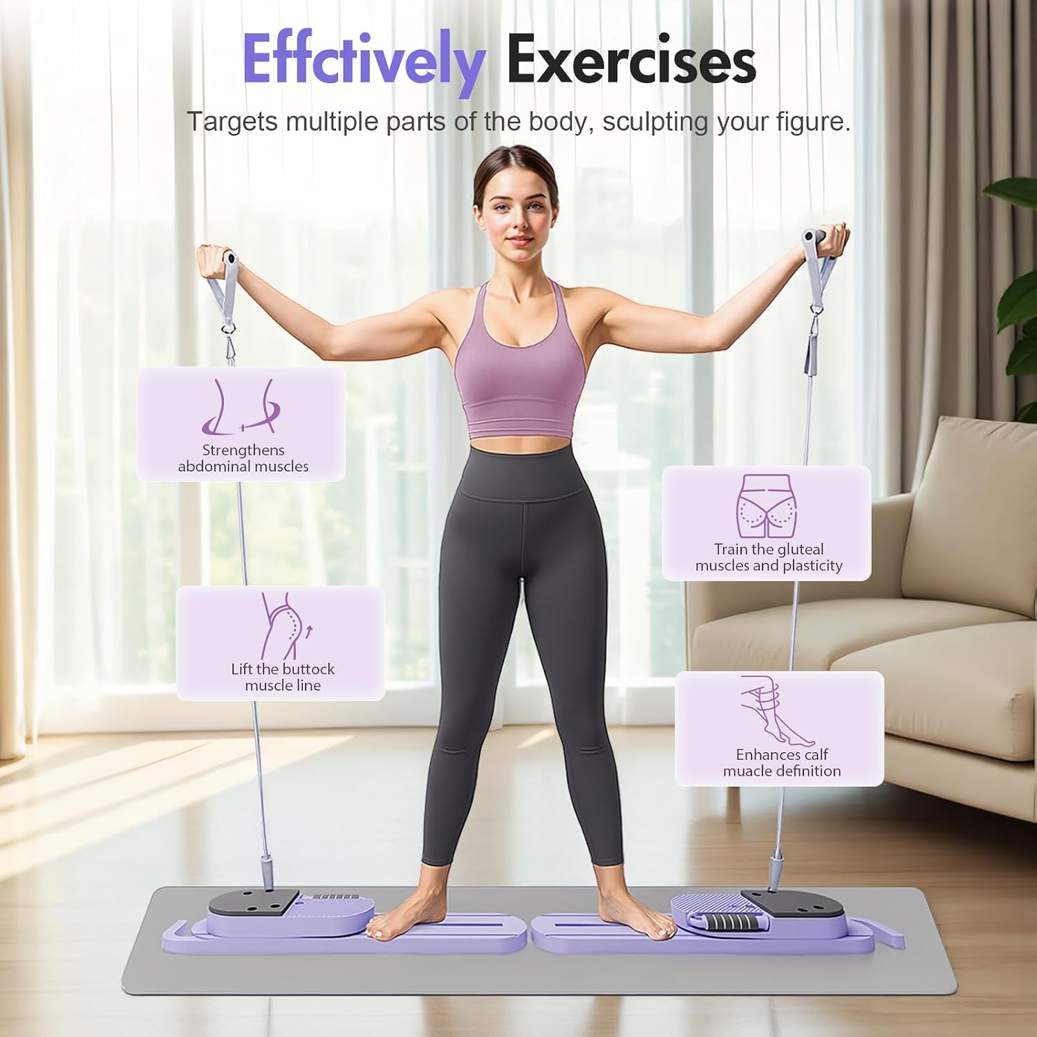 SurRack Small Pilates Board, Upgrad Pilates Reformer Machine, 7-in-1 Multifunction Abdominal Fitness Board for Home Workout Equipment, Portable Reformer Machine for Full Body Workout, Purple