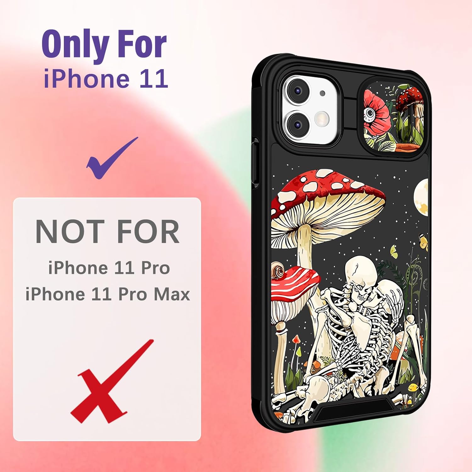 (2in1 for iPhone 11 Case for Women Cute Girls Skull Phone Cover Skeleton Goth Fun Funny Spooky Horror Gothic Scary Unique Design with Camera Cover and Ring Stand Funda for Apple 11 Case - Image 2