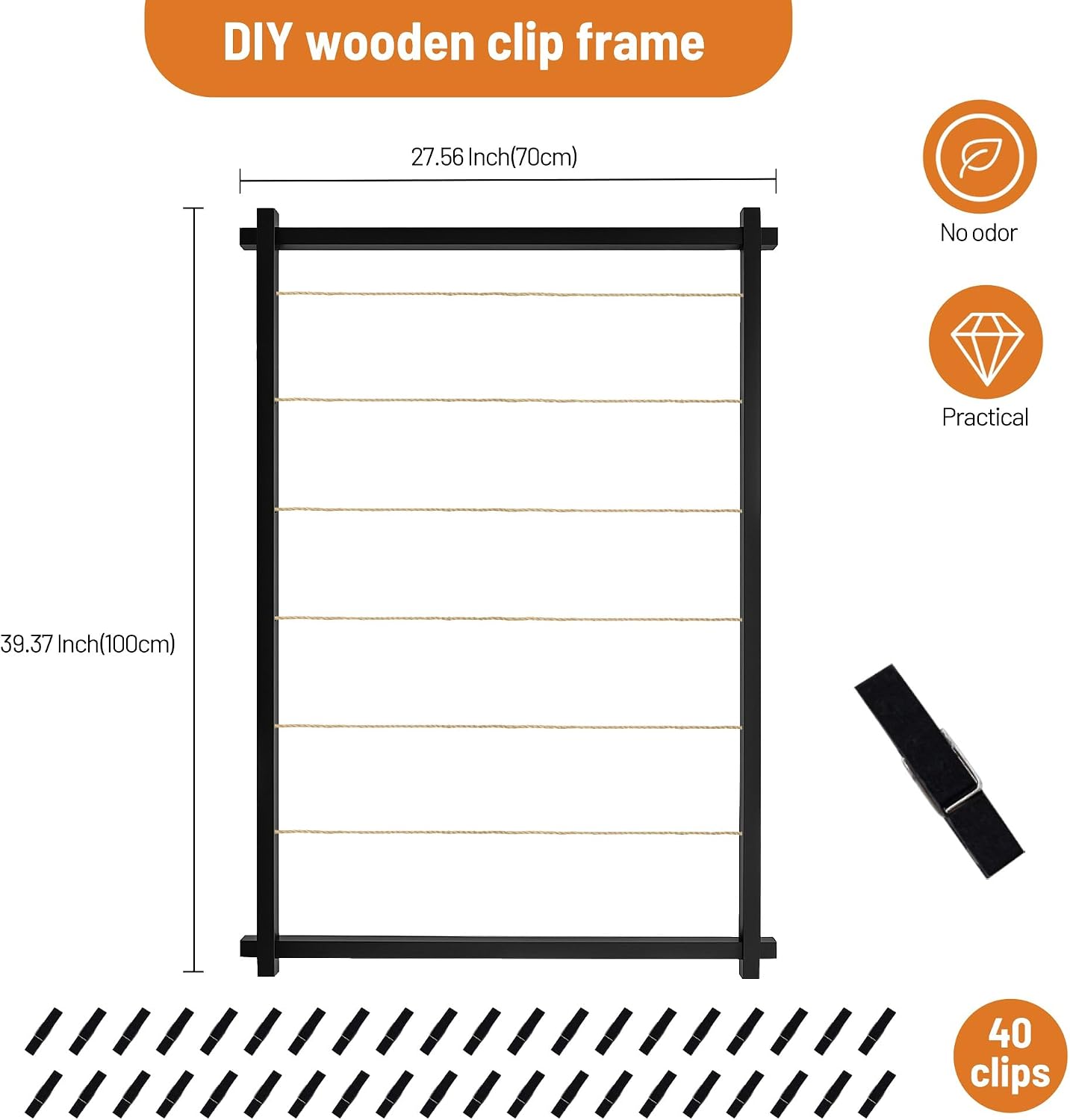 Collage Picture Frame,Photo Display Board with Clips,Hanging Pictures Frames Photos Wall Decor for Wedding Graduation Party Birthday Greeting Letter Christmas Cards Holder Organizer,39 inch(Black)