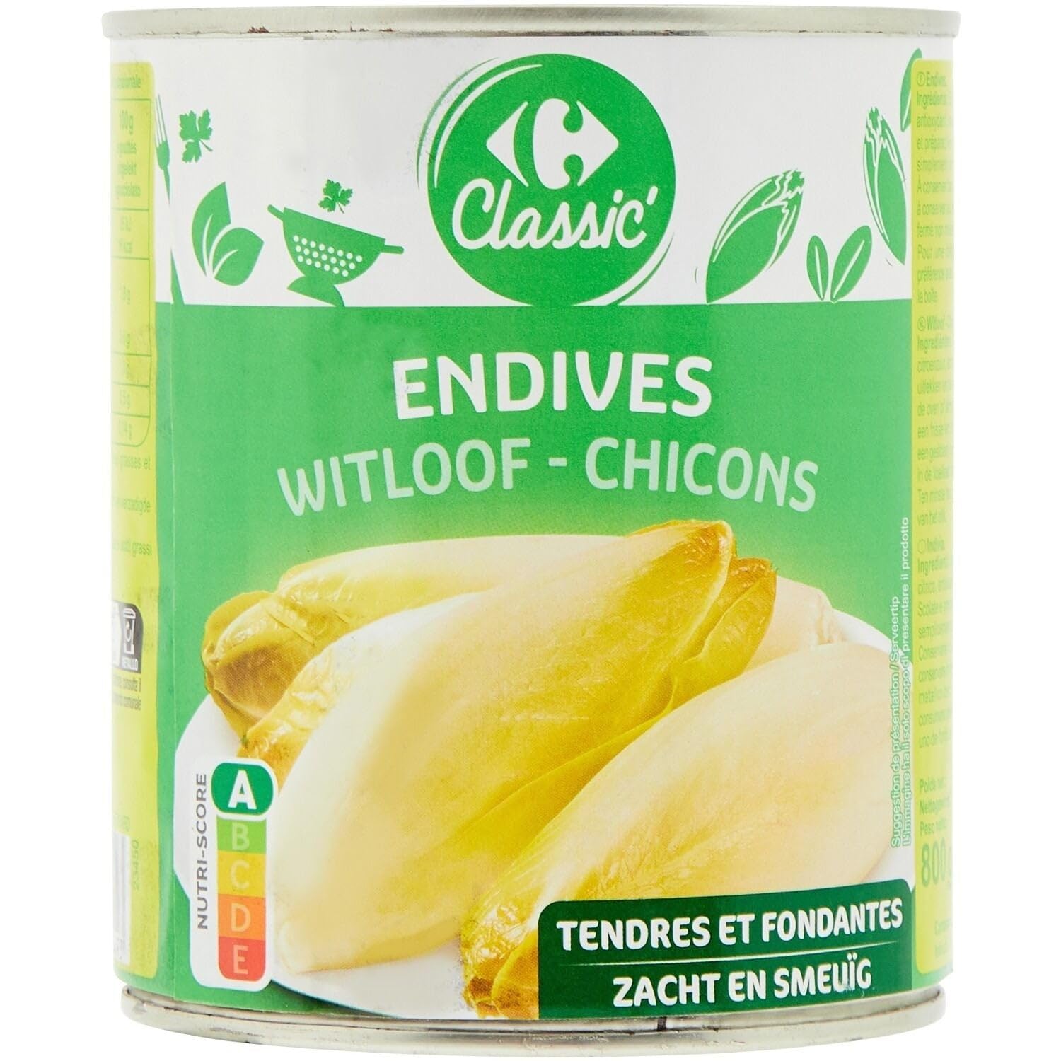 CARREFOUR CLASSIC' Endives en conserve - Tendres et fondantes - Boîte métal 530 g - Légumes prêts à l'emploi - Nutri-Score A - Lot de 3