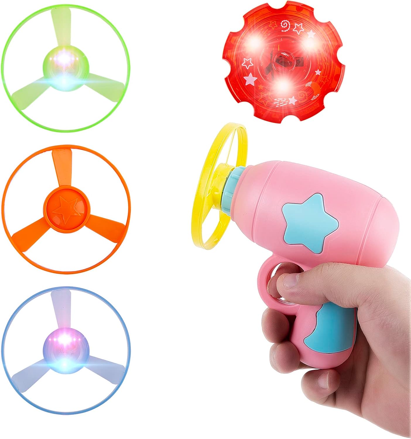 Berry President Flying Saucer Toy, Flying Disc Launch Playset with Rotating Flash Light, Indoor Outdoor Twist Shoot Toy for Kids Aged 3 Years Old & Up (Pink) image 2