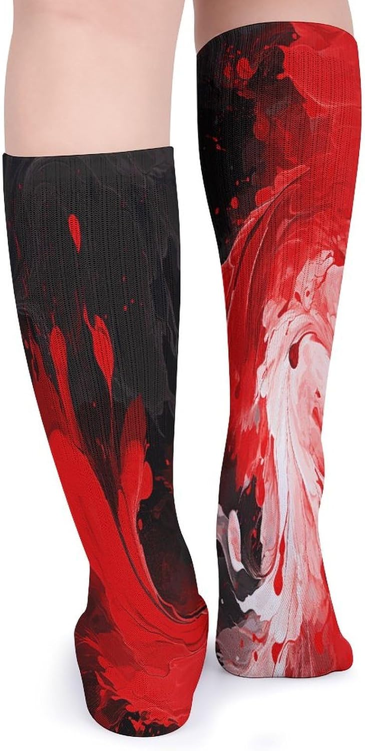 Red Black White Abstract Knee High Socks Cozy Knee High Socks Soft Mid-Length Sock for All Seasons Daily Wear Adult