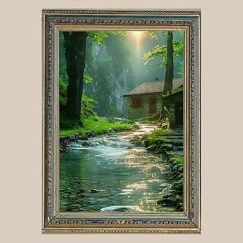 Amazon.co.jp: 深い癒し 幸運を呼ぶ川No.1開運•風水•絵画風