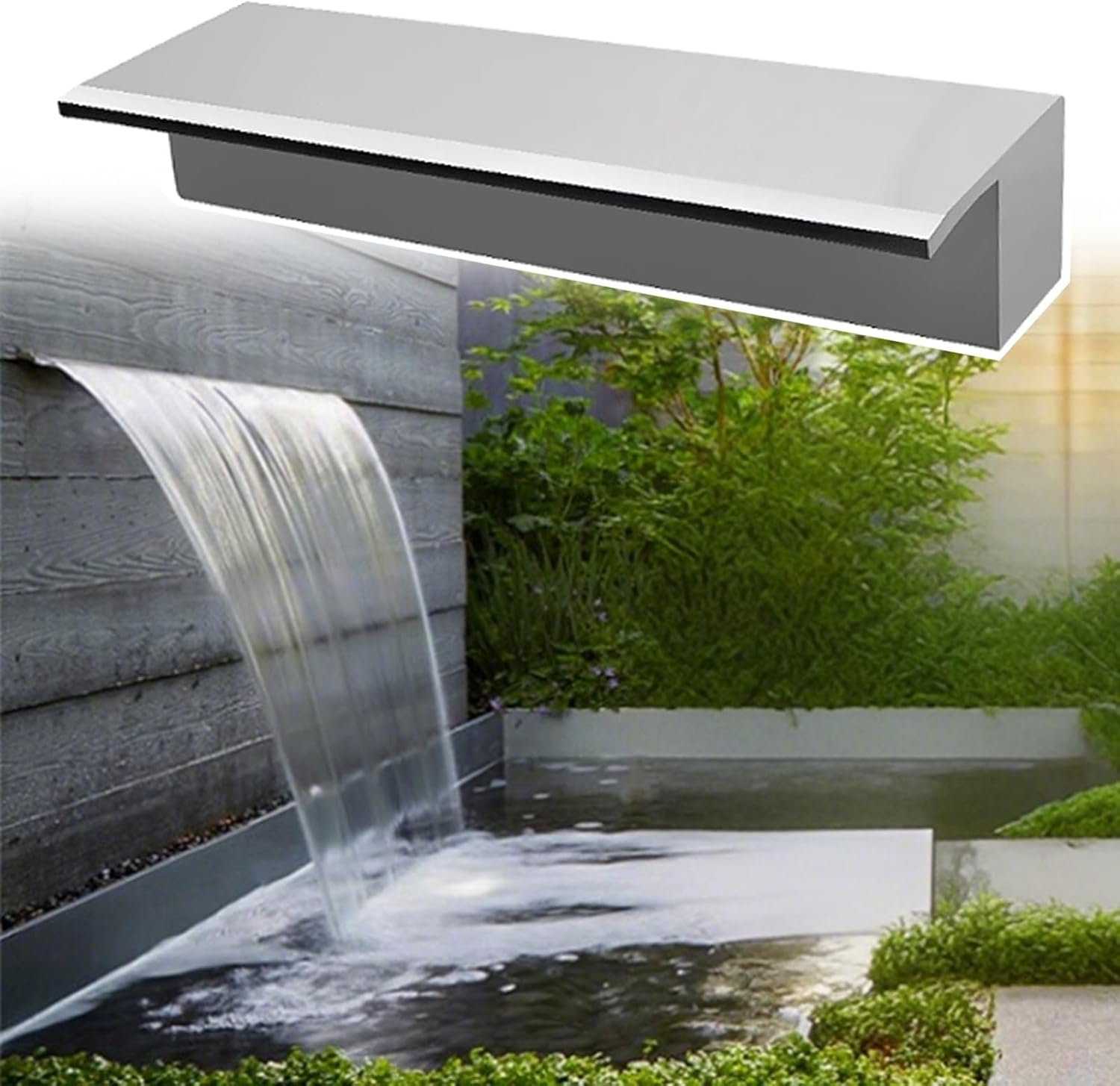 Outdoor Waterfall Spillway, Sheer Descent Wall Recessed Fountain, 304 Stainless Steel Spray Outlet for Patios