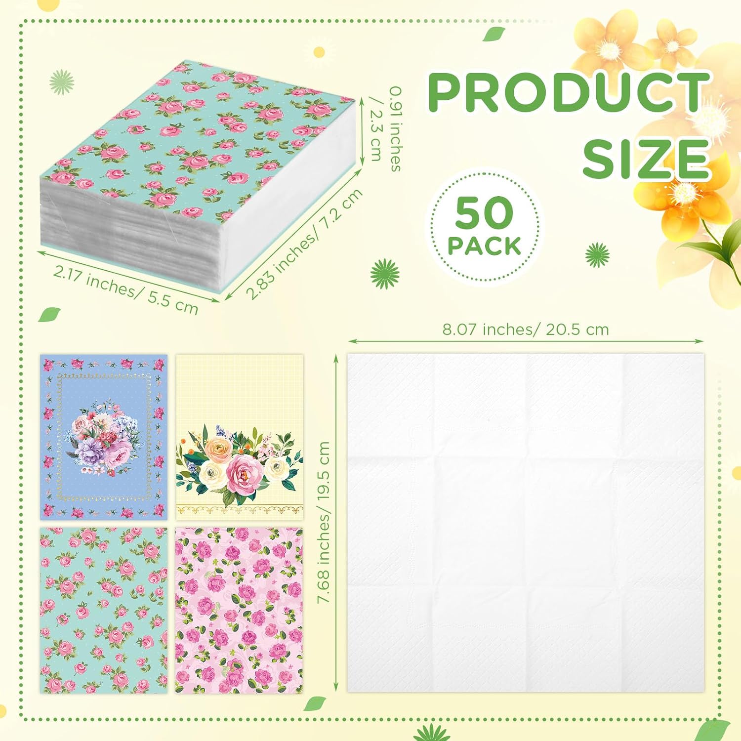 Faccito 50 Pcs Travel Pocket Tissues Packs 3 Ply Tea Floral Party Individual Facial Tissues 400 Sheet Mini Travel Facial Napkins for Wedding Birthday Picnic Party Favors