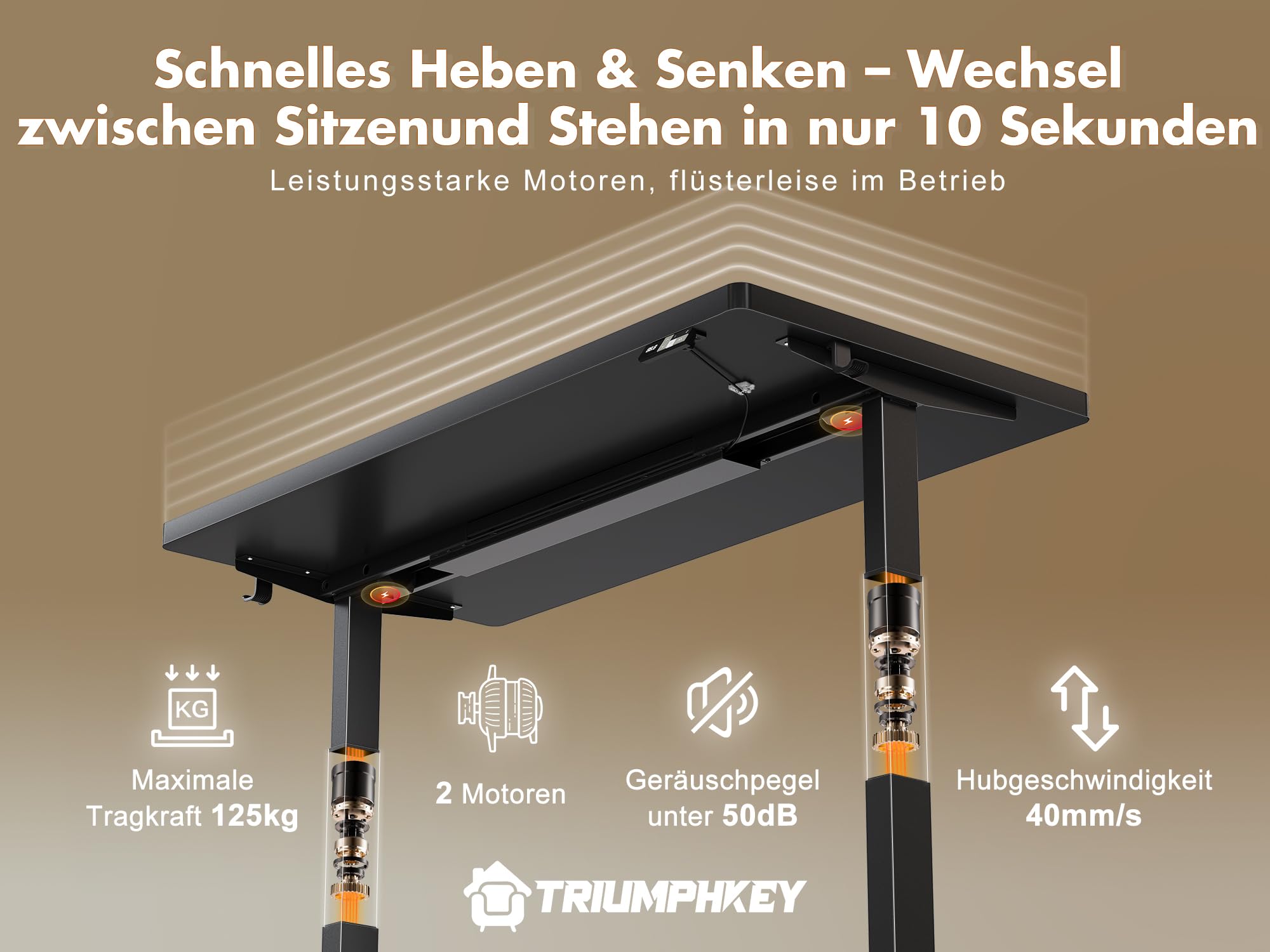 TRIUMPHKEY 180×80cm Höhenverstellbarer Schreibtisch mit 40mm/s Dualmotor und 25mm Durchgehende Tischplatte, Ergonomischer Bürotisch mit Smart Reminder für Tagessteh-Ziele, inkl.USB-C, 125kg Tragkraft