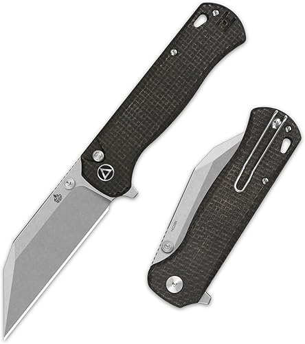 QSP KNIFE SWORDFISH MODEL POCKET FOLDING KNIFE, BUTTON LOCK KNIFE, 14C28N BLADE with G-10 and MICARTA HANDLES, THUMBSTUDS with FLIPPER (stonewashed