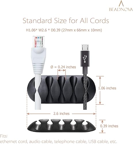 Miniatura 3 de BEADNOVA Organizador de cables, organizador de cables, clips para cables para gestión de escritorio, clips para escritorio de computadora (negro, 4