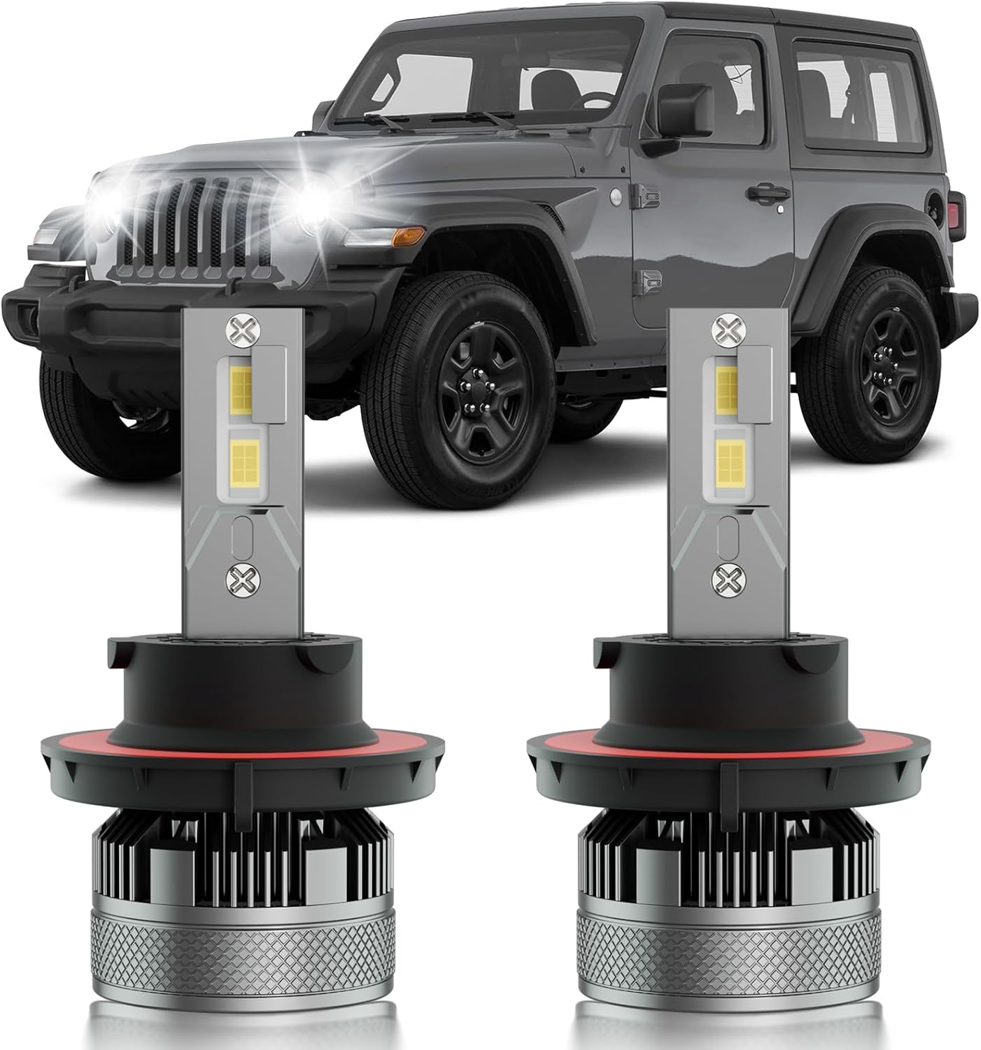 Fits for 2019-2025 Jeep Wrangler JL Hi/Lo Dual Beam Lights, 300% Super Bright White Plug and Play Powersports Lights Blubs Package, 6500K White, Pack of 2