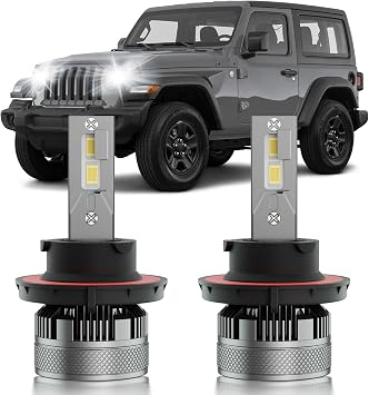 Fits for 2019-2025 Jeep Wrangler JL Hi/Lo Dual Beam Lights, 300% Super Bright White Plug and Play Powersports Lights Blubs Package, 6500K White, Pack of 2
