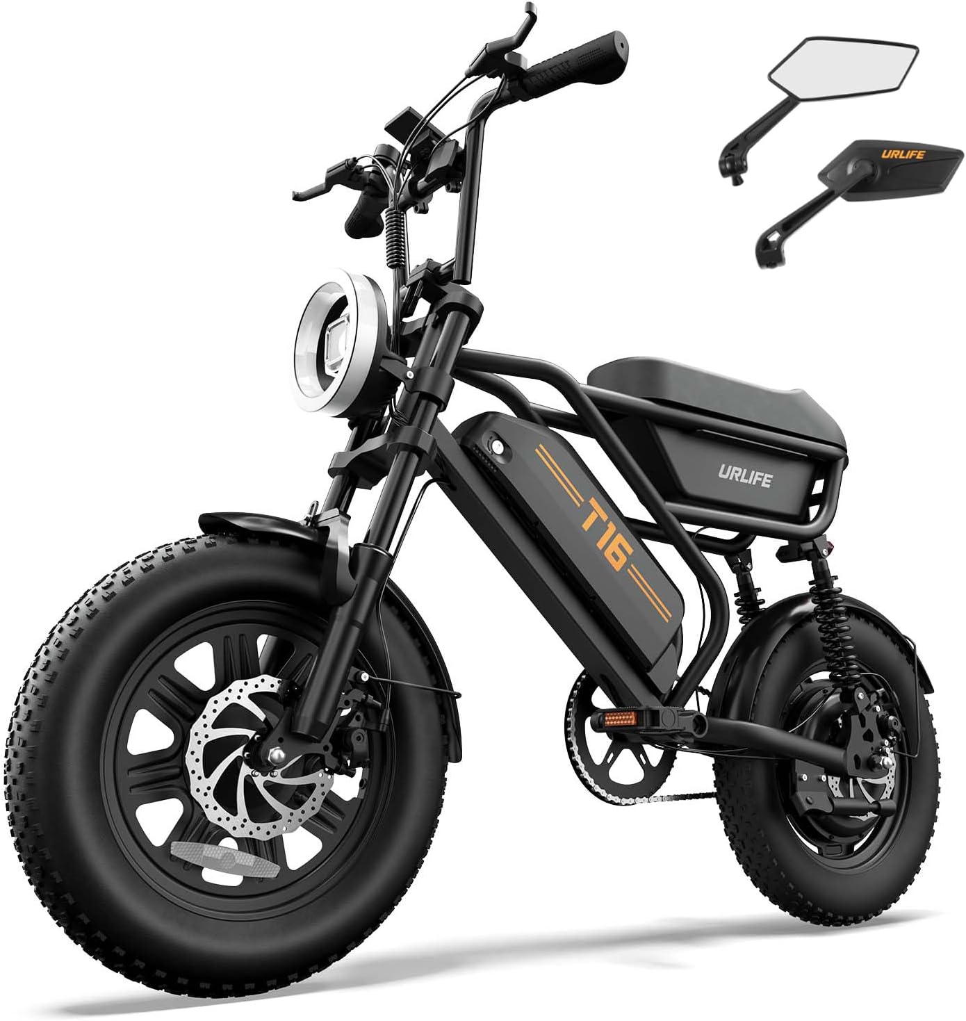 URLIFE Electric Bike for Adults & Teens with Storage Box, 48V 13AH, Up to 60 Miles Range Electric Bicycle, 16" Fat Tire E Dirt Motorcycle for Mountain, UL 2849 Mini Bikes for Teens