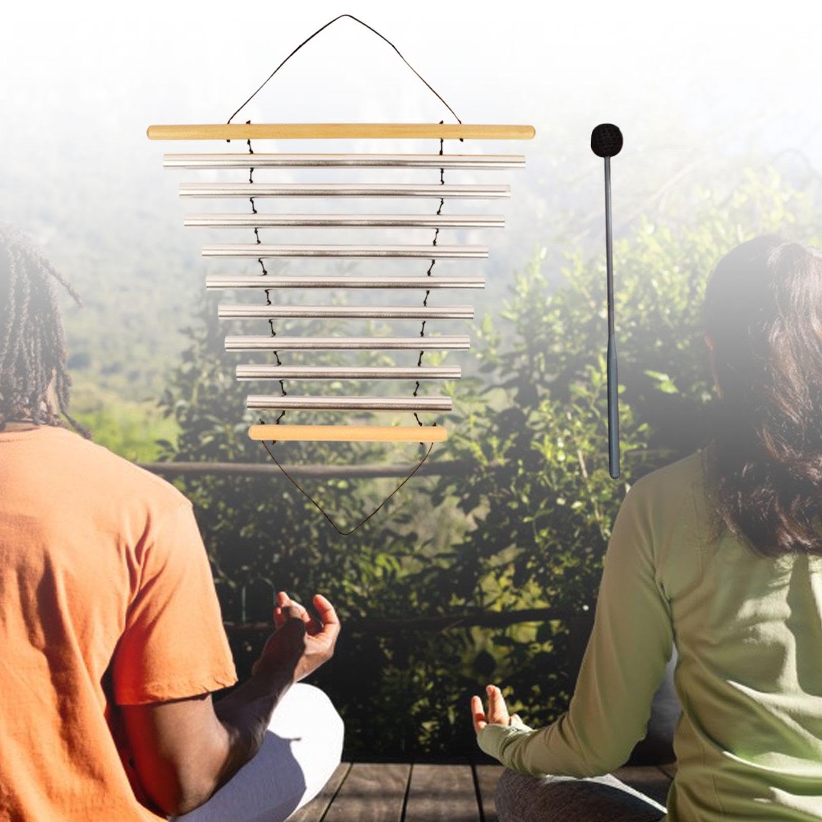 Campana de Meditación Instrumento de Percusión Varilla Tubular Portátil con Mallete Material Madera Aluminio para Meditación y Ambientes, 9 Tonos
