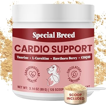 Taurine Supplement for Dogs Heart Health & Circulation Support Powder Formula with L-Carnitine, CoQ10 & Organic Hawthorn Berry 120ct