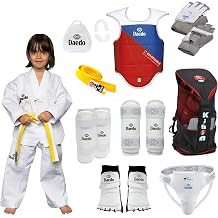 DAEDO Taekwondo 10 Pc. Starter Set with Bag for Men, Sparring Gear Bundle with Uniform Belt