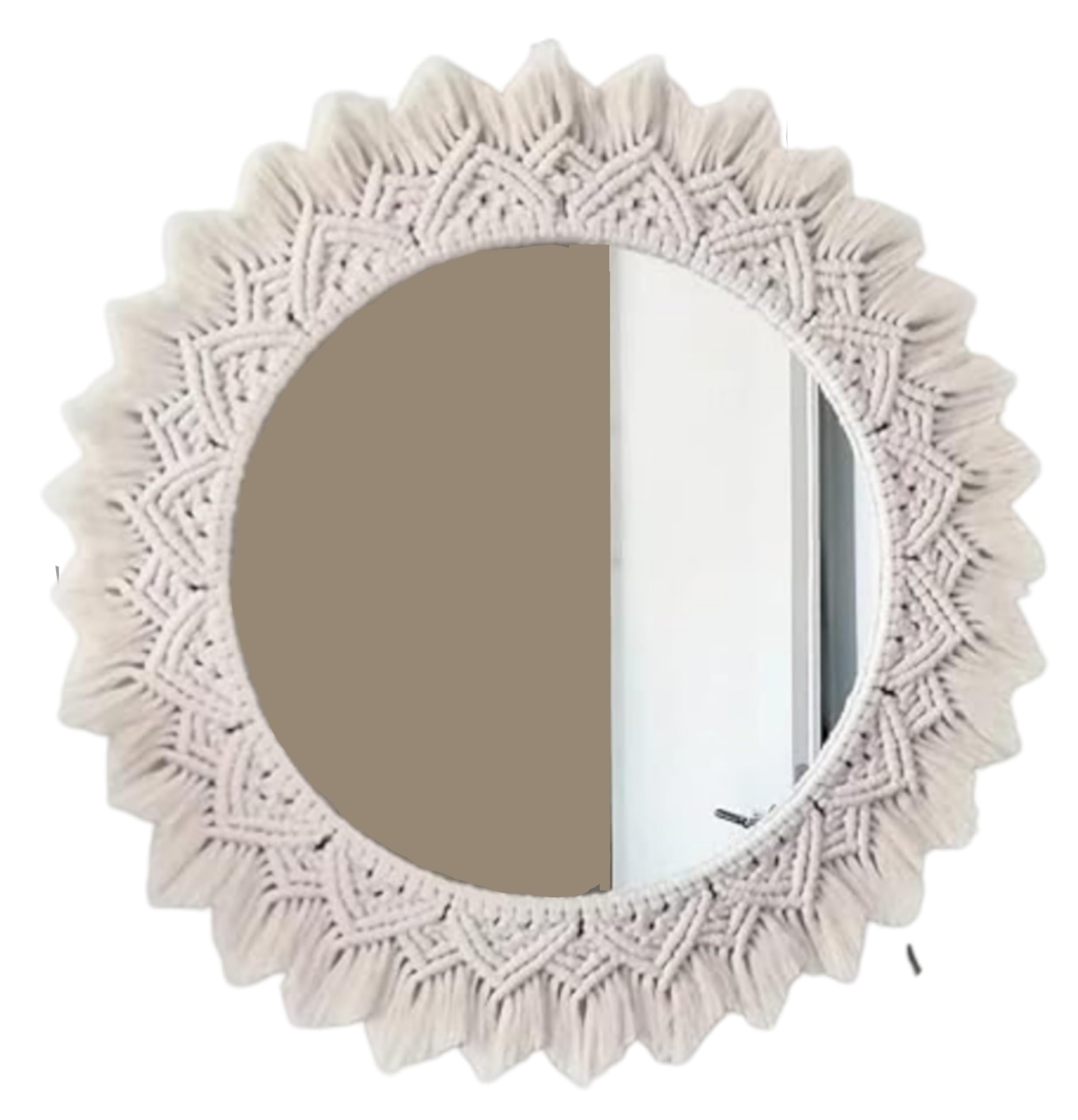 MARUTI ISHT Macrame Wall Hanging Mirror Home Decor, Boho Round Decorative Aaina for Make-Up, Dressing Room, Living Room, Bedroom, Bathroom Decoration,18 x 18 Inches, Off-White,1-Piece Style-16-image-13