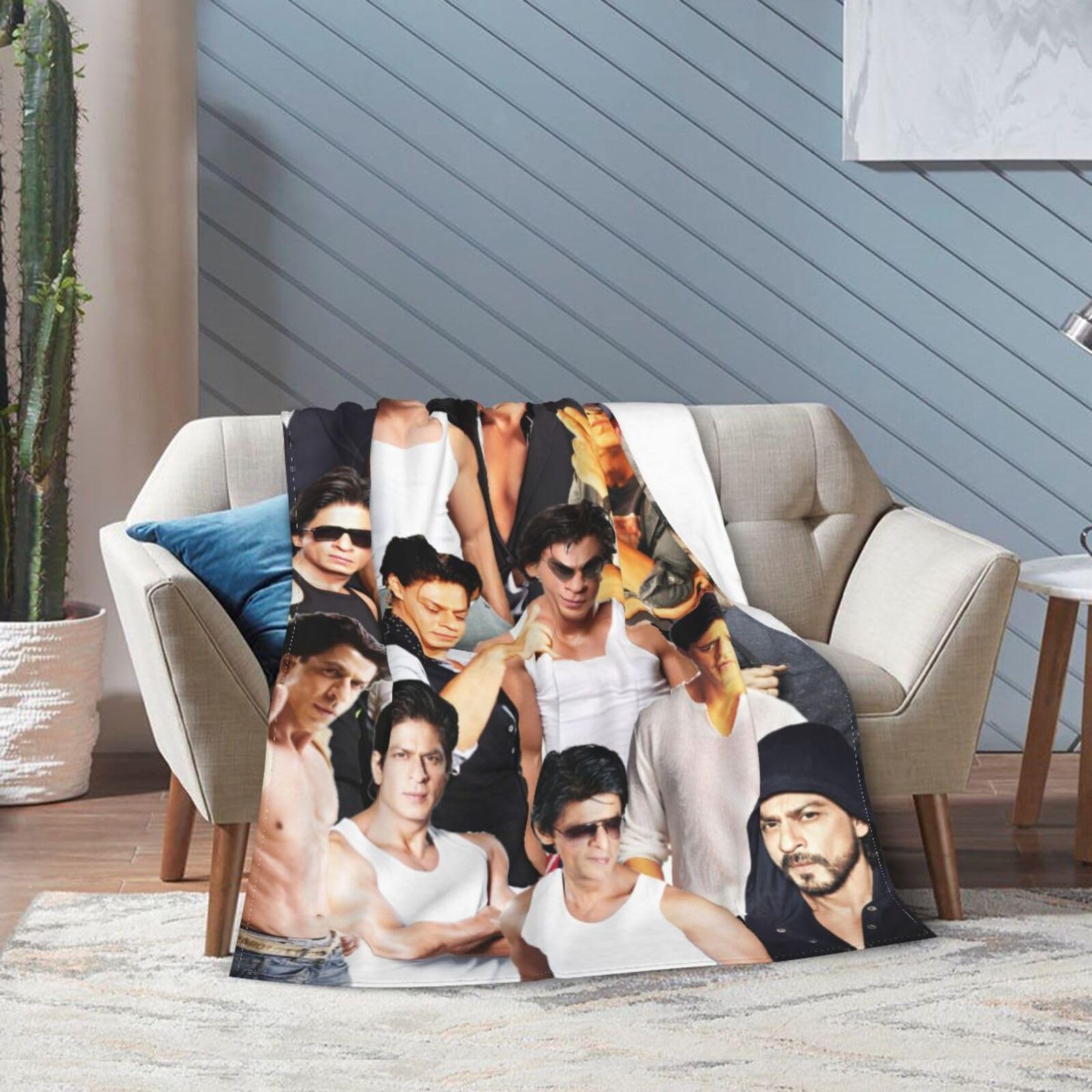 ShahRukh Khan Decke aus weichem und bequemem Wollfleece, Überwurfdecken für Sofa, Büro, Auto, Camping, Yoga, Reisen, Heimdekoration, gemütlich, Plüsch, Stranddecke, Geschenk