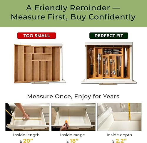 Miniatura 2 de Organizador de cajones de cocina de bambú carbonizado, organizador de cubiertos expandible de 10 ranuras, soporte para utensilios y bandeja de