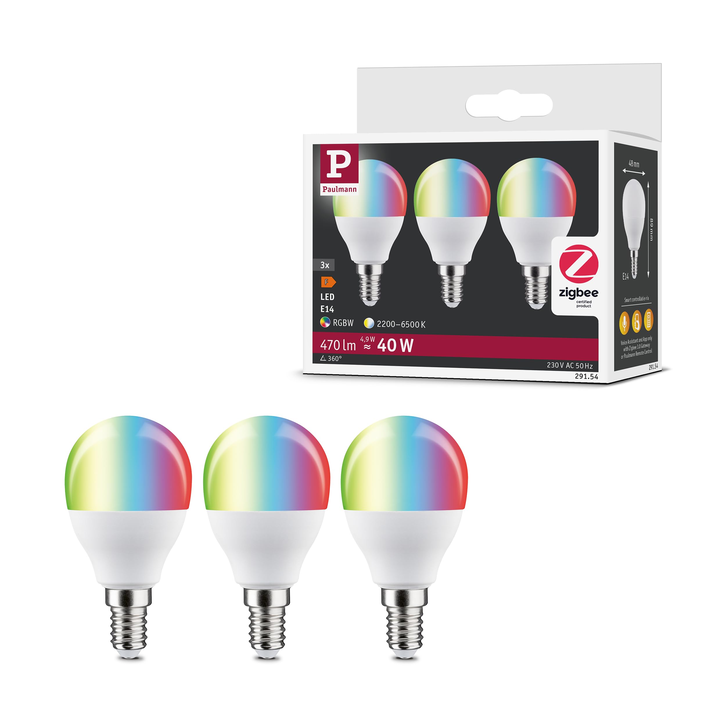 Paulmann 29154 Standard 230V Smart Home Zigbee LED Tropfen E14 3x470lm 3x5W RGBW+ dimmbar Matt Set