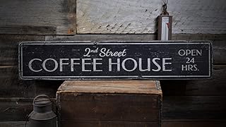 Open 24 Hours Coffee House Wood Sign, Java Shop Location Name Kitchen Gift - Rustic Hand Made Vintage Wooden Sign Decoration Wood Signs with Quotes Wood Sayings Signs 4x16 Inch