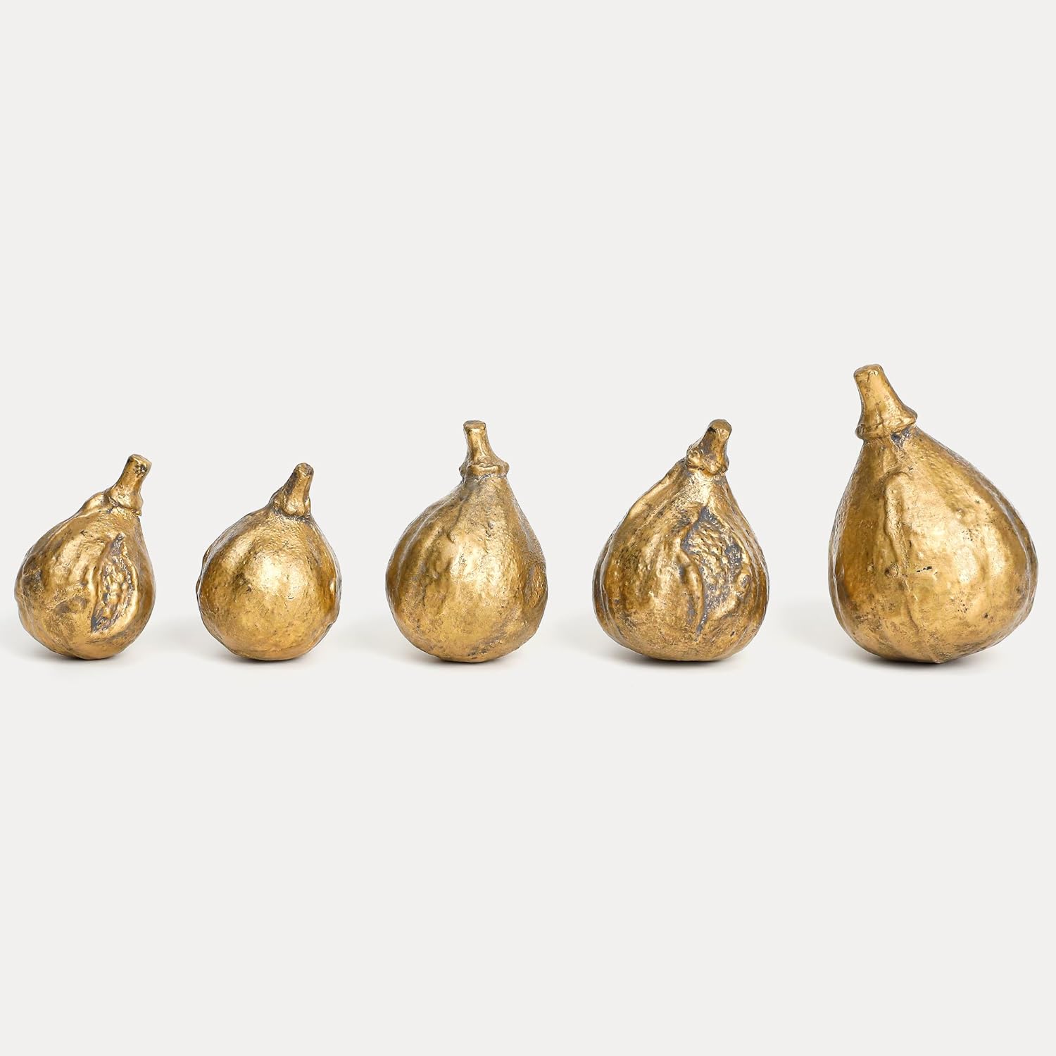 Handcrafted Cast Iron Fig Shaped Home Décor Set of 5 - Vintage Gold-Finished Tabletop Sculptures for Living Room, Office, and Shelf Display, Unique Art Sculptures for Modern and Rustic Home Interiors