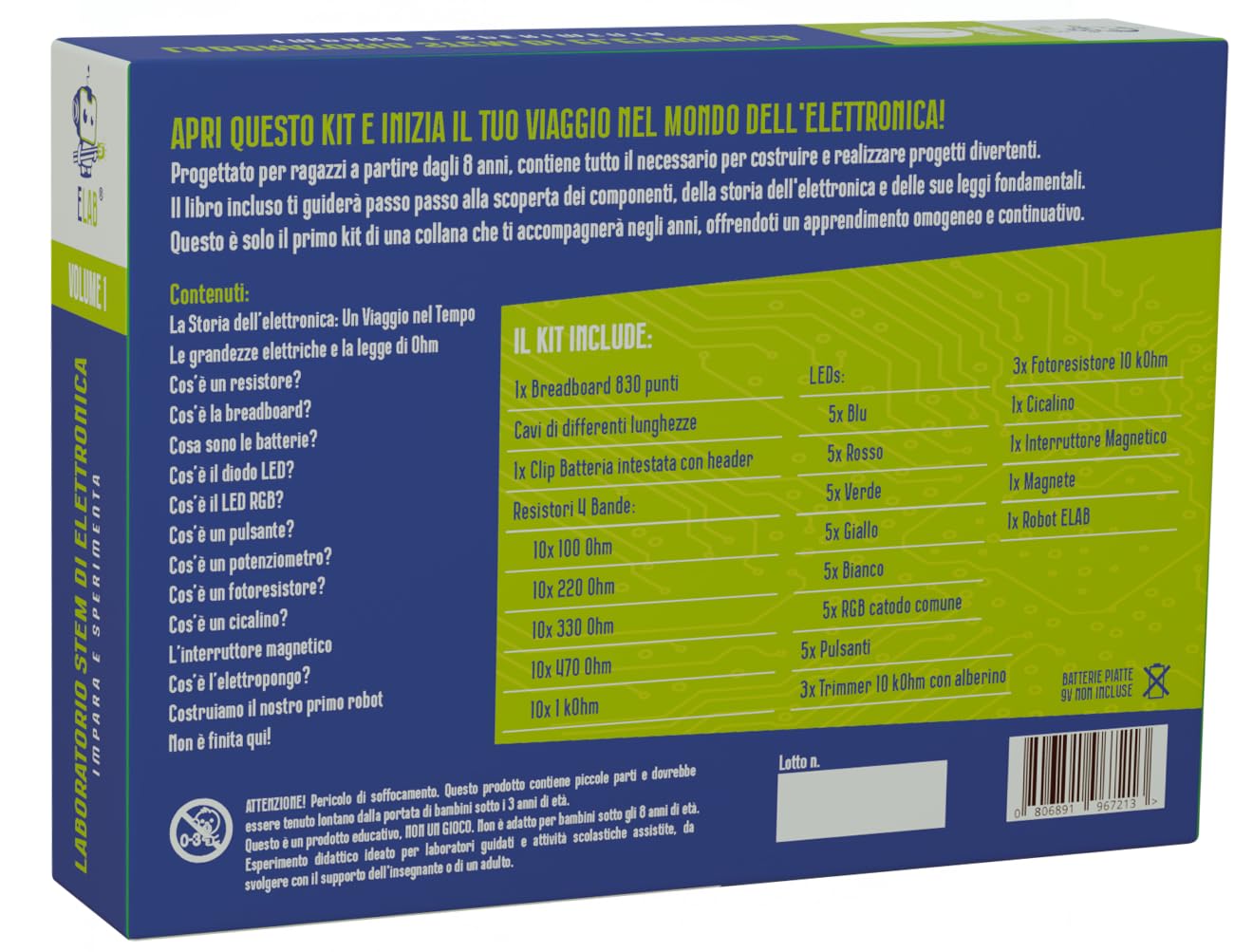 ELAB Laboratorio di Elettronica Volume 1 – Impara l'Elettronica Facilmente con Kit Didattico, Manuale Illustrato e Componenti Reali