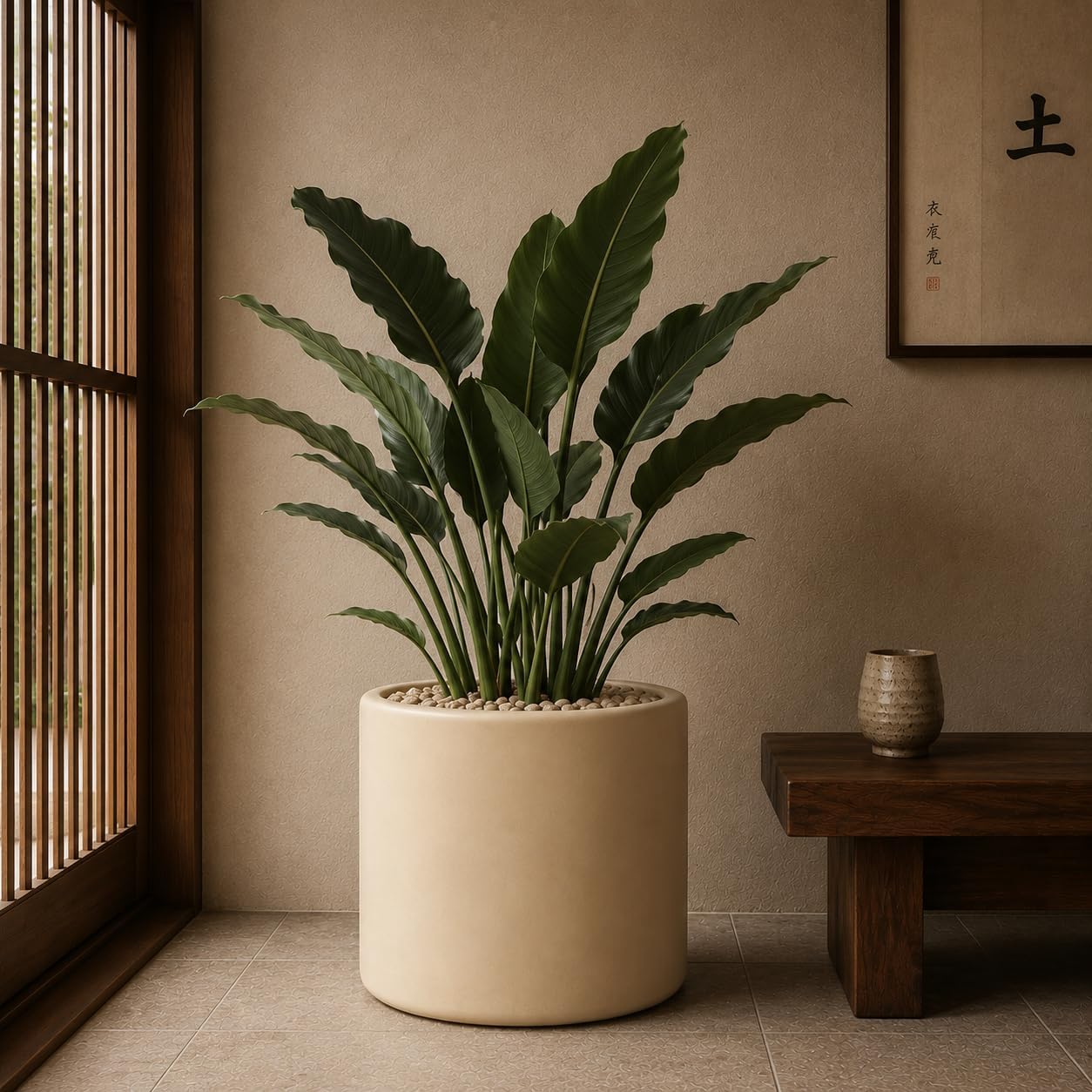 Lumero Fiberstone Cylinder Planter (14.0" Pot Opening x 15.7" D x 15.7" H) Smooth Finishes, Lightweight, Durable, UV Resistant, Minimalist Decor, Indoor Outdoor Plant Pot (XL, Cream White)