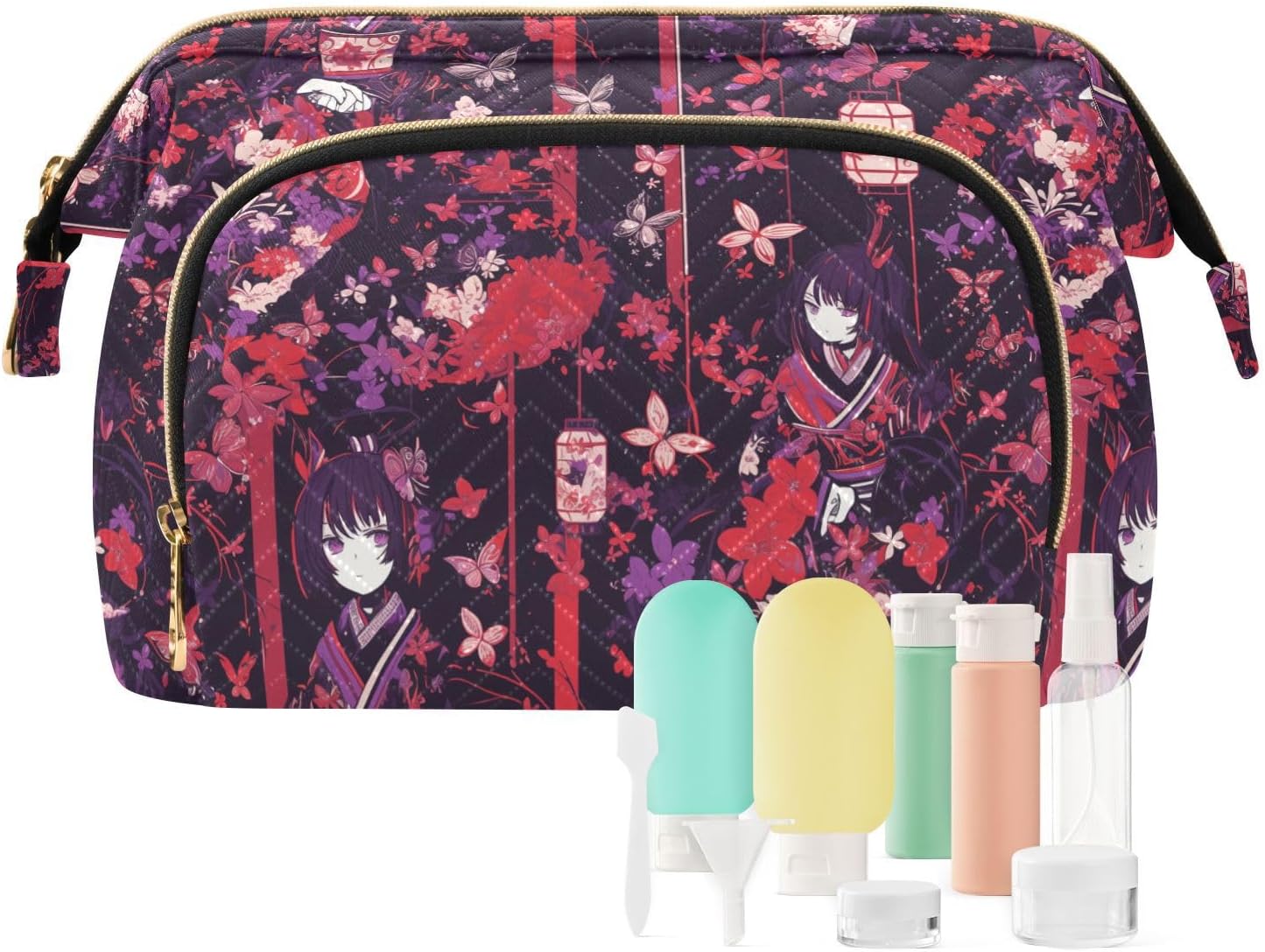 Red and Black Cartoon Doll Cosmetic Bag Essentials Travel Toiletry Bag Jewelry for Make Up