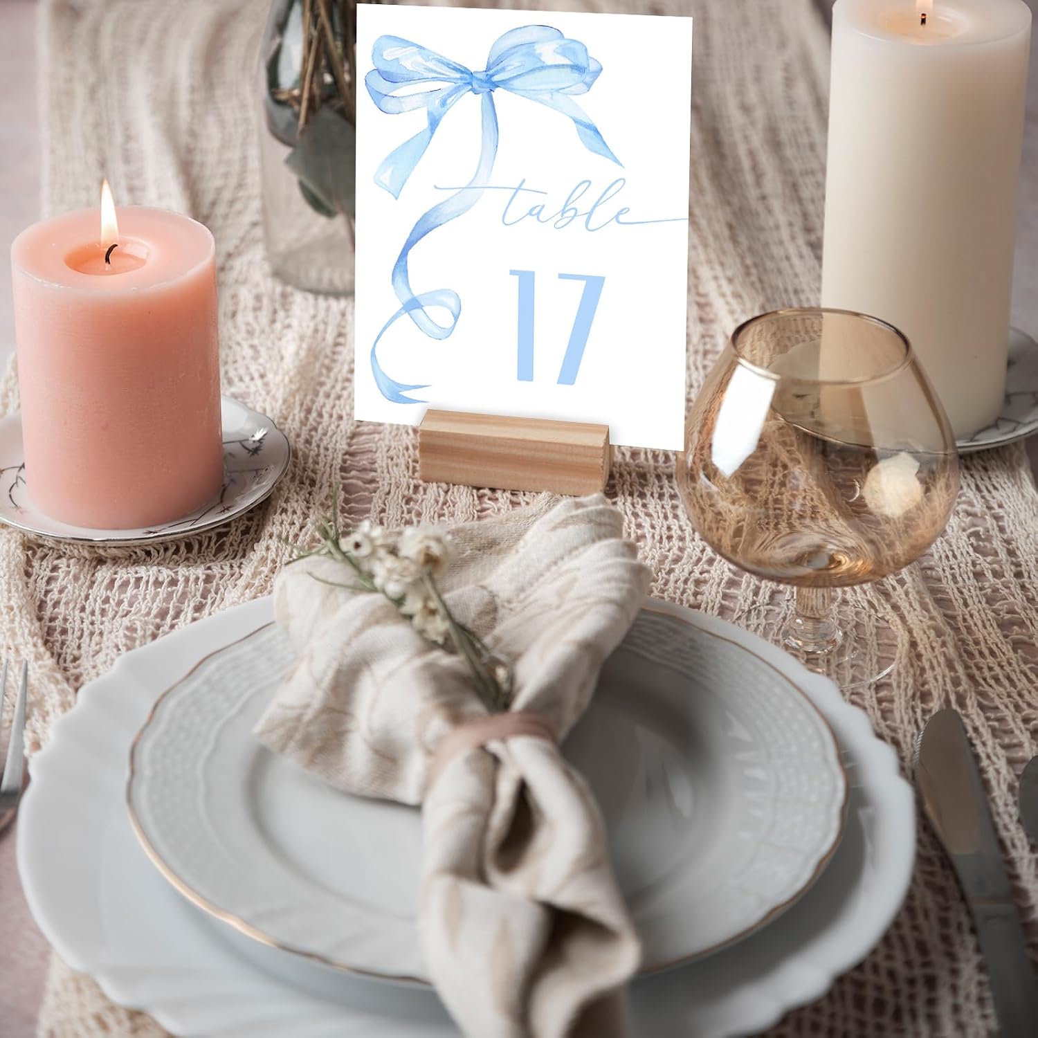 JarThenaAMCS 30 Pcs Blue Bow Table Numbers Coquette Bow Reserved Seating Signs Watercolor Bow Tie Table Signs for Wedding Birthday Party Reception